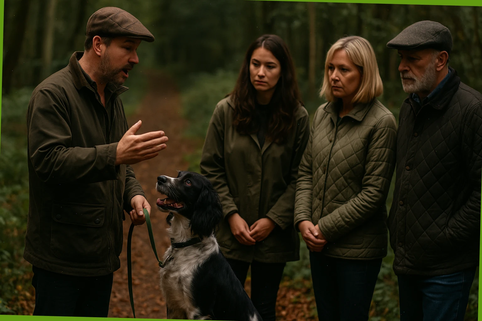 Handler briefing guests on working with a trained truffle dog